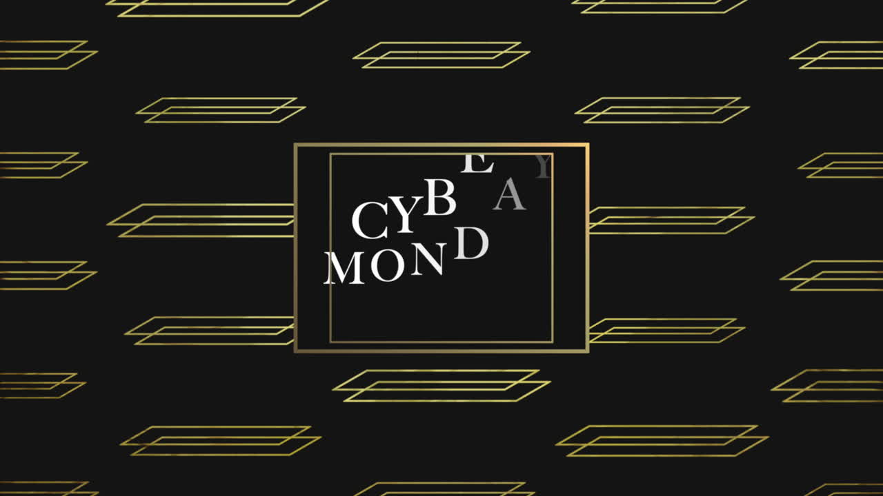 Cyber Monday in gold frame on geometric pattern