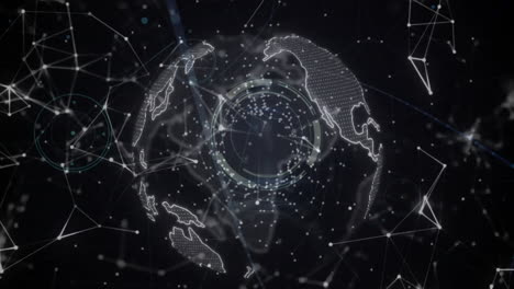 Animation-of-network-of-connections-over-globe-on-black-background