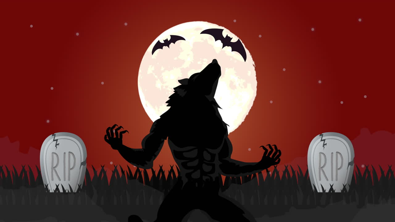 halloween dark scene with werewolf character