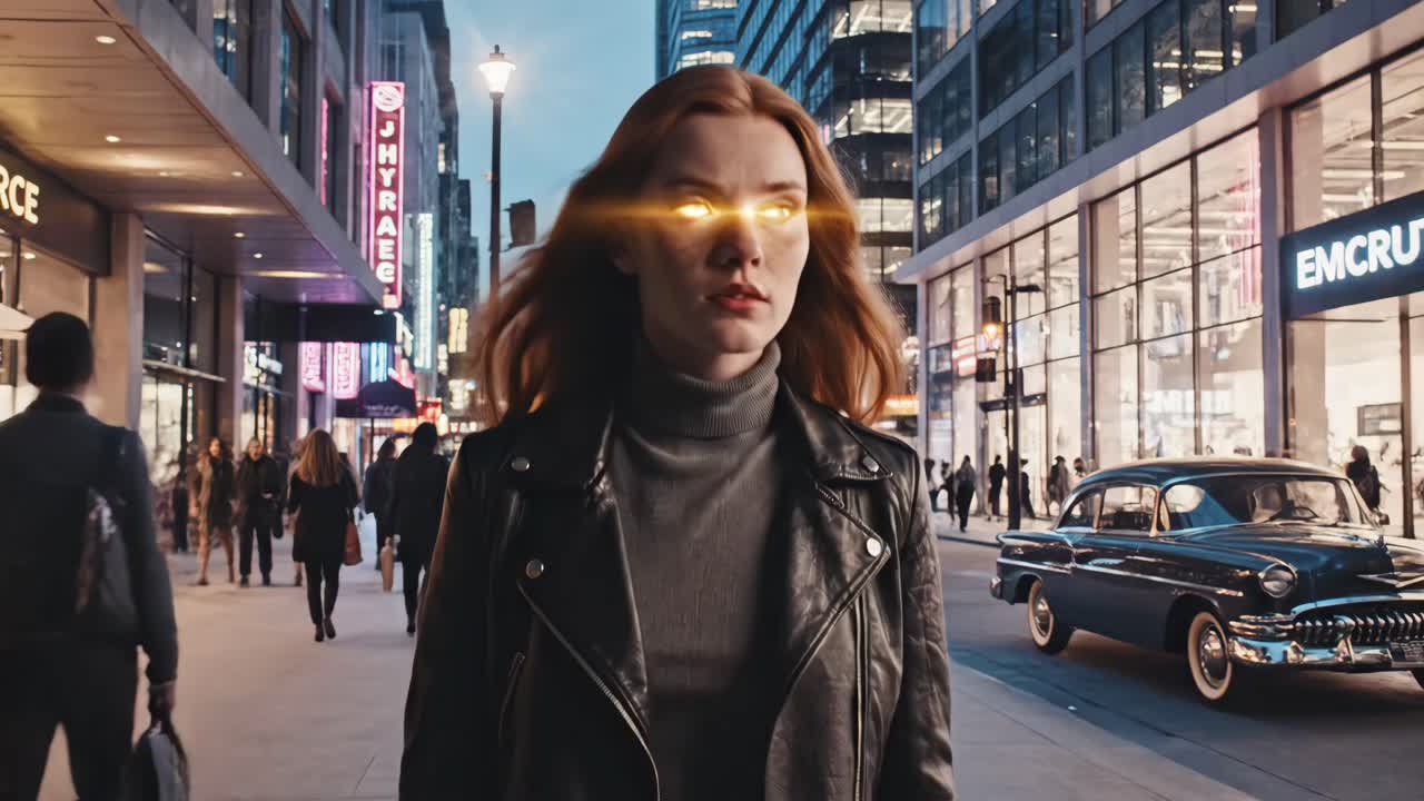 도시의 거리에 있는 여자