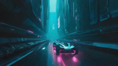 Futuristic Vehicle Driving Through Neon Cyberpunk City