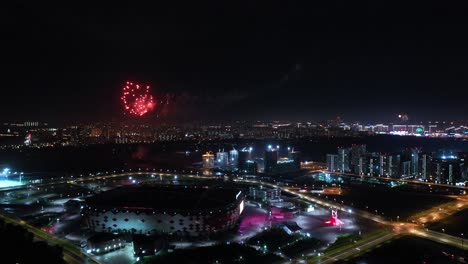 moscow at night. festive fireworks over the night city.