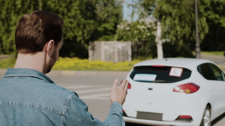 Uomo che dà indicazioni in autoscuola.
