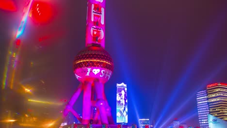 night illuminated shanghai famous pearl oriental tower pedestrian bridge view 4k time lapse china