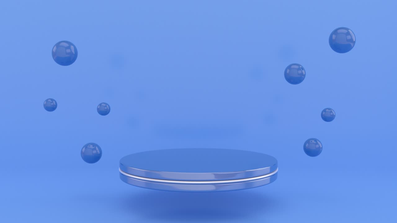 구와 함께 빈 파란 포디움, 최소한의 추상적인 파란색 배경, 상업용 화장품의 고급스러운 디자인을 위한 테마, 4k에서 3d 애니메이션