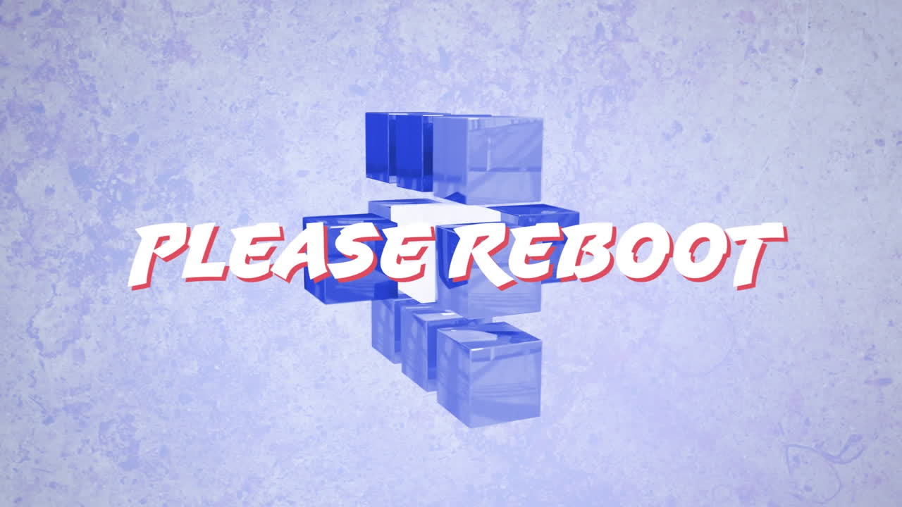 ⁇ 색의 애니메이션은 파란색과  ⁇ 색의 큐브를 움직이는 텍스트를 리부트하십시오.