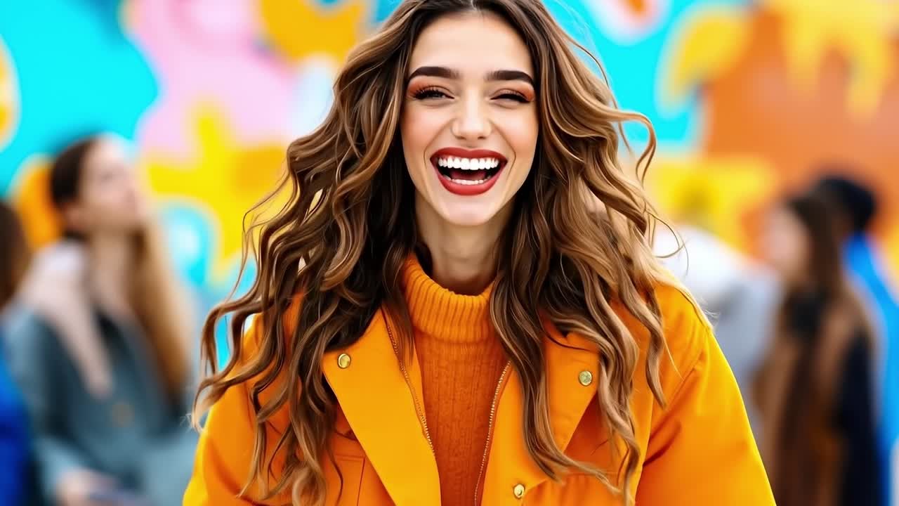 una mujer con una chaqueta naranja sonríe a la cámara