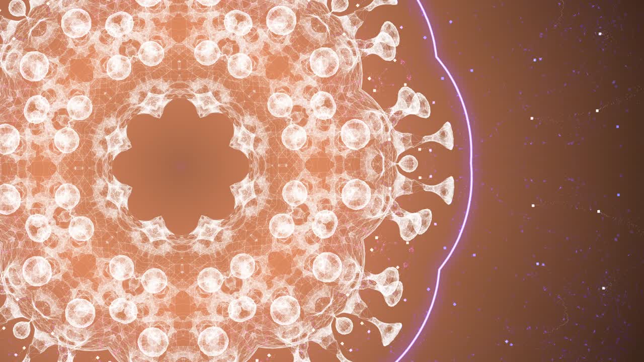 인간 몸 안의 바이러스 세포는 반이는 원으로 회전하고 빛나고 있습니다.