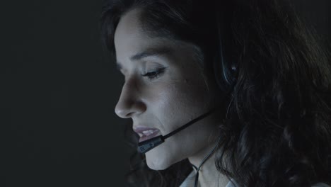 close-up view of teleworker working at night