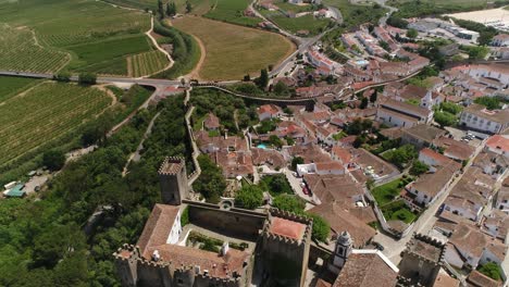 fly above obidos medieval town portugal