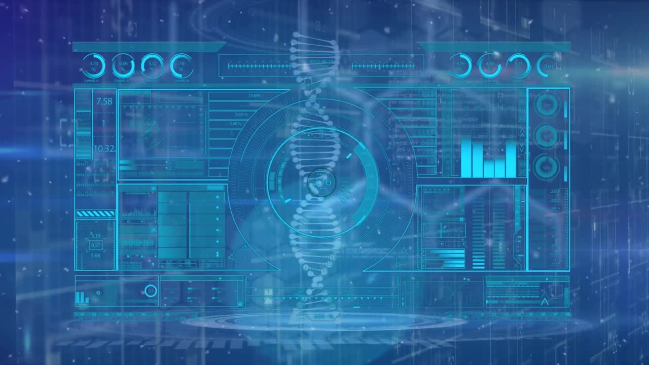 animación del procesamiento de datos sobre un fondo azul