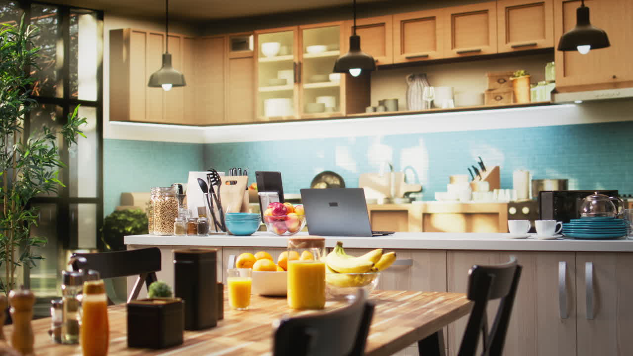 Luxury kitchen with modern furniture and elegant decorations