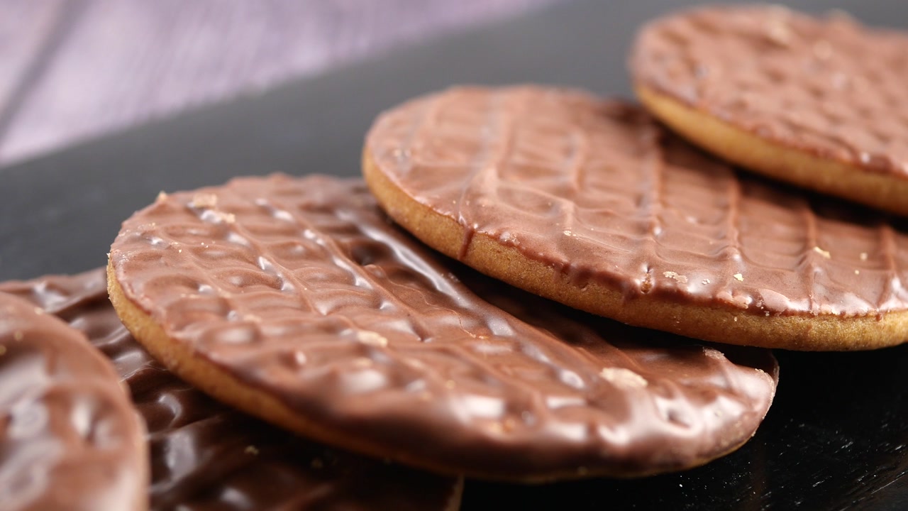 Close-up Panning Shot of Chocolate Biscuits