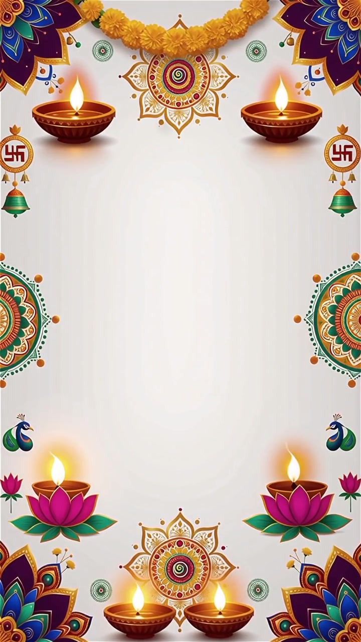 Sfondo Diwali con Diyas luminosi, Rangoli e fiori di loto
