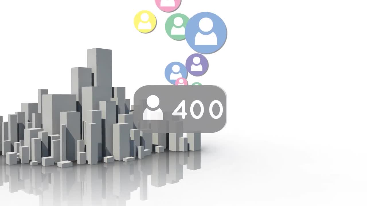 animación de los iconos de las personas de las redes sociales sobre el paisaje urbano