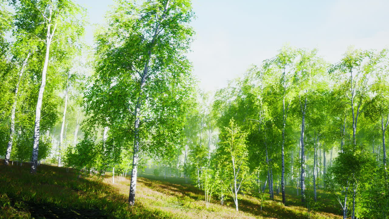 First spring greens in birch grove