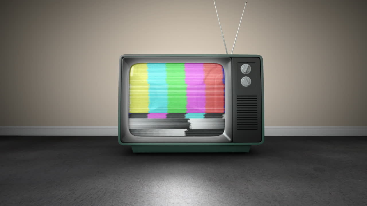 오래된 tv의 애니메이션을 확대하고 신호 패턴 테스트가 없습니다.