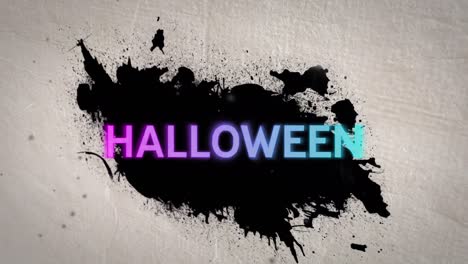 Animation-Von-Halloween-Text-über-Schwarzen-Flecken-Auf-Weißem-Hintergrund