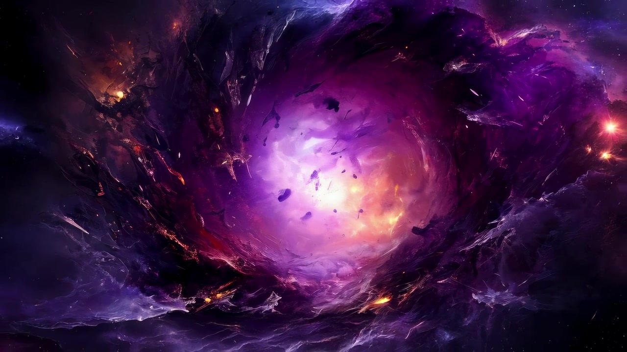 Vibrant Swirling Cosmic Nebula with Glowing Energy and Stardust
