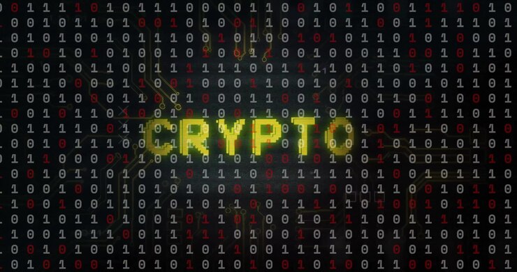 Binary code and circuit lines with CRYPTO text animation