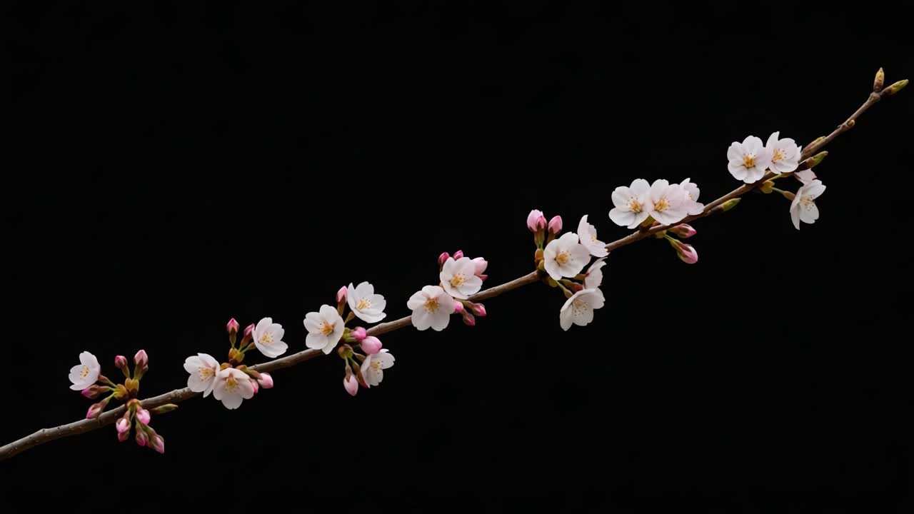 Cherry Blossom Branch on Black Background