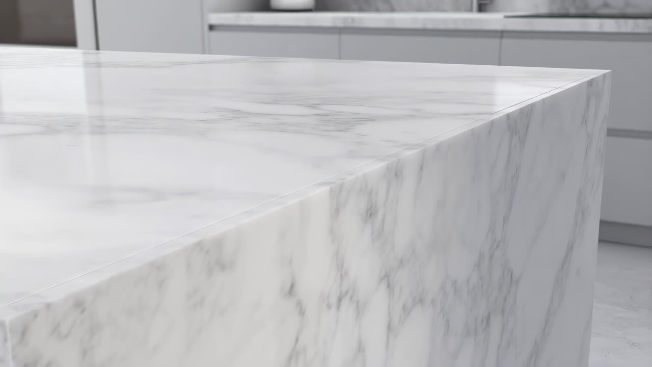 Contatore di cucina moderno in marmo bianco