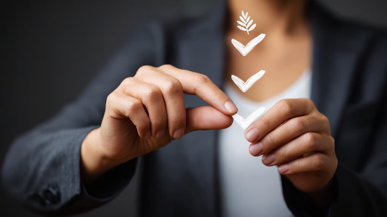 A Person Demonstrates a Creative Process with Symbols, Showing Growth and Development Through Hand Movements and Visual Elements in a Professional Setting