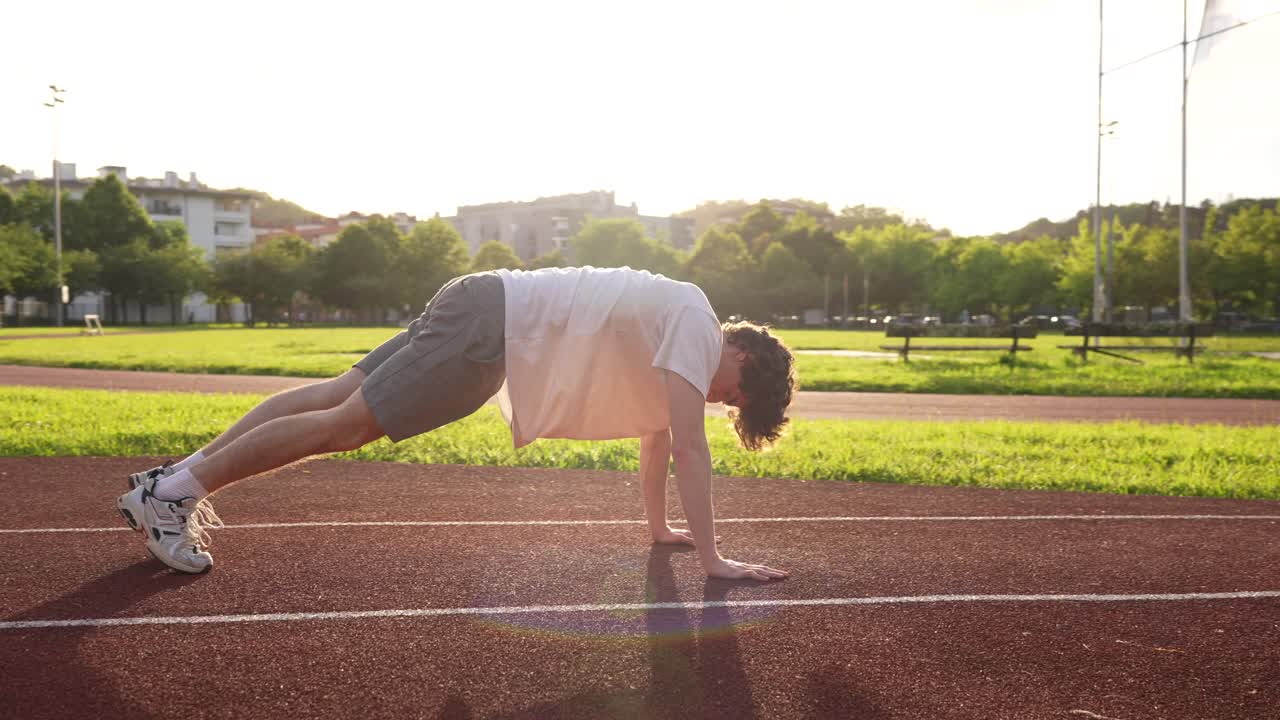 Uomo che si esercita sulla pista da corsa