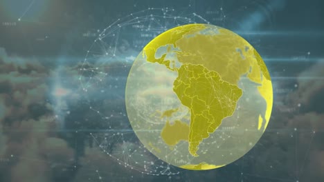 animación del globo y la red de conexiones sobre el cielo