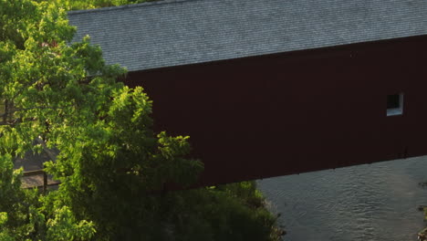 peaceful landscape of zumbrota covered bridge over zumbro river in minnesota, usa