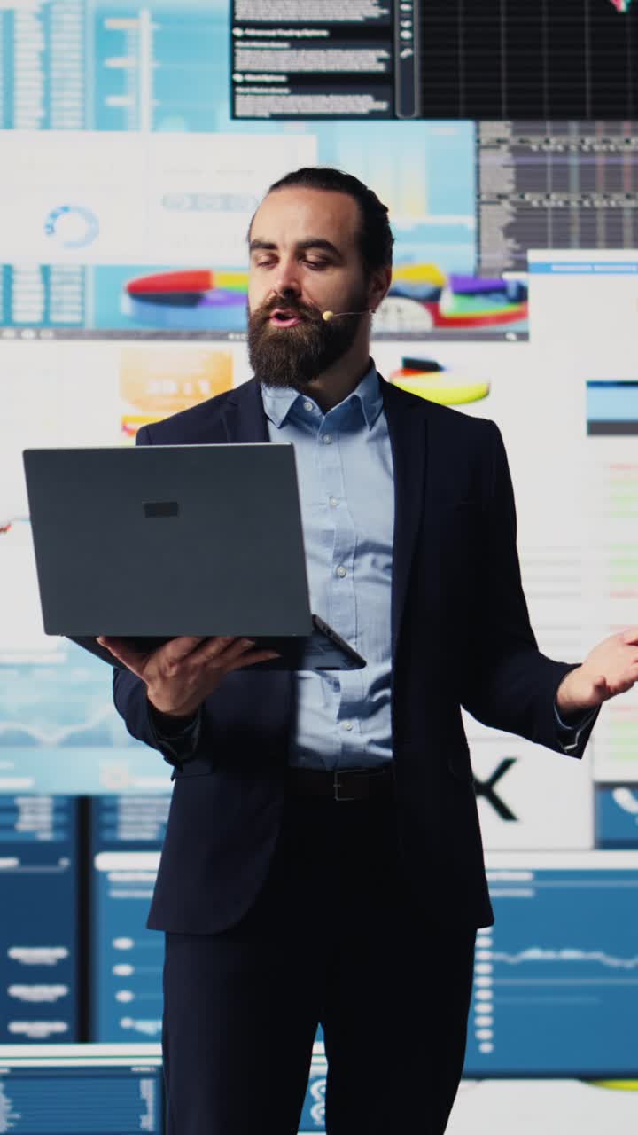 Vertical Video Male public speaker and business coach leading a dynamic presentation