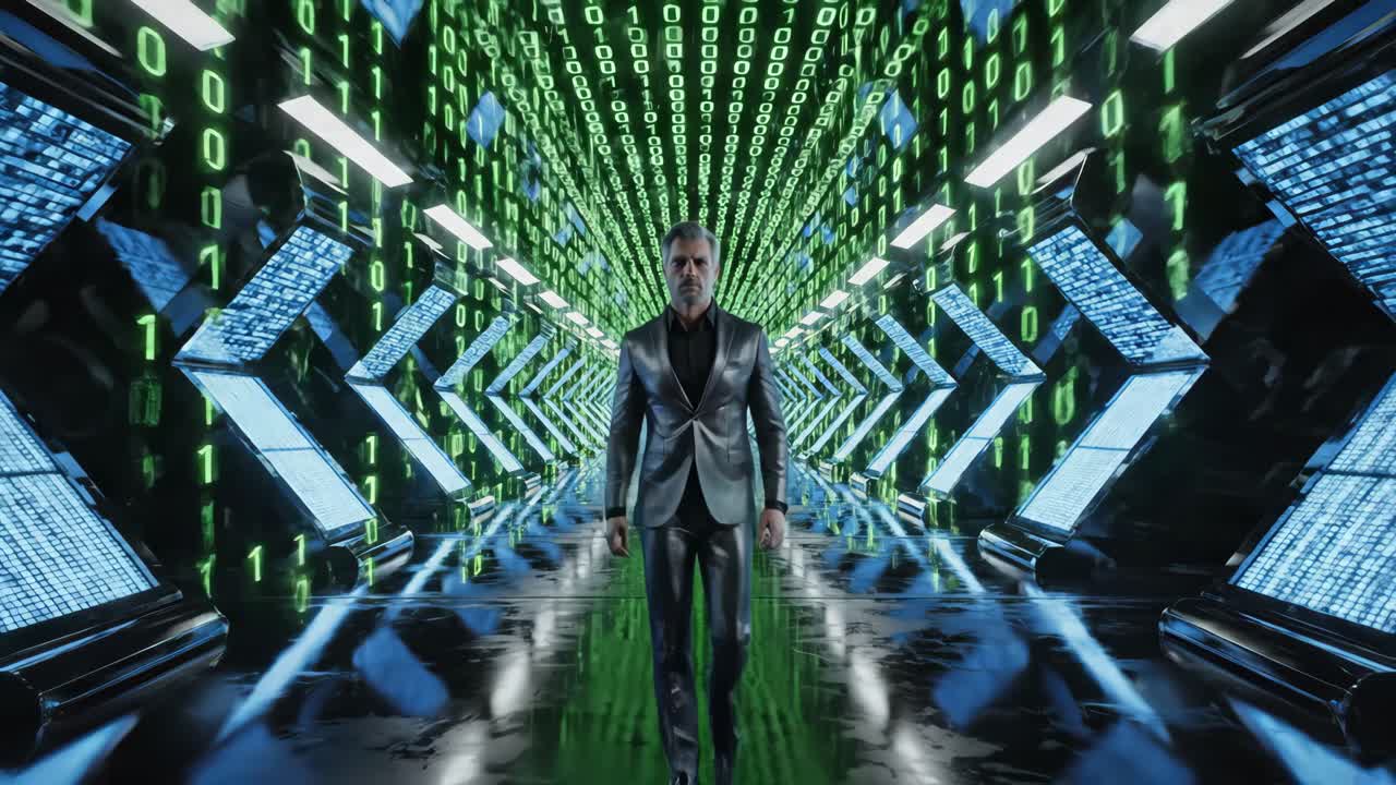 Man in Matrix Digital Code Suit