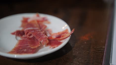 macro shot, short focus distance, showing traditional spanish iberico ham