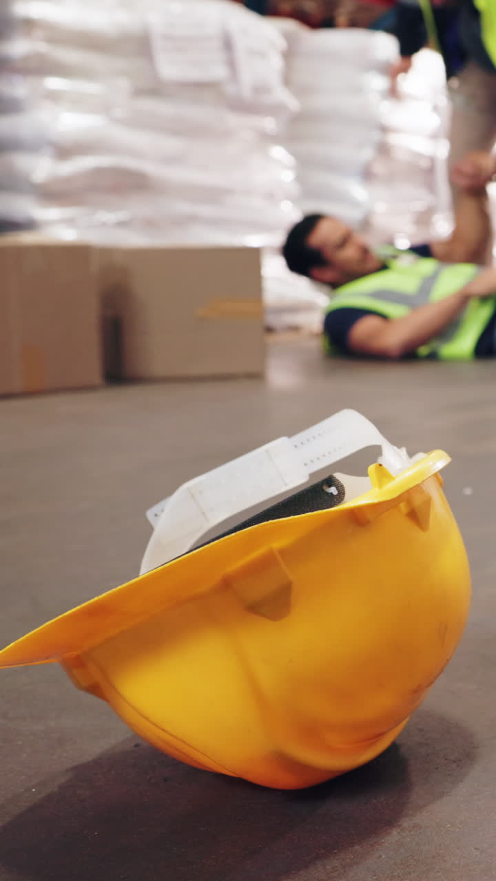 Hard Hat on Warehouse Floor After Accident