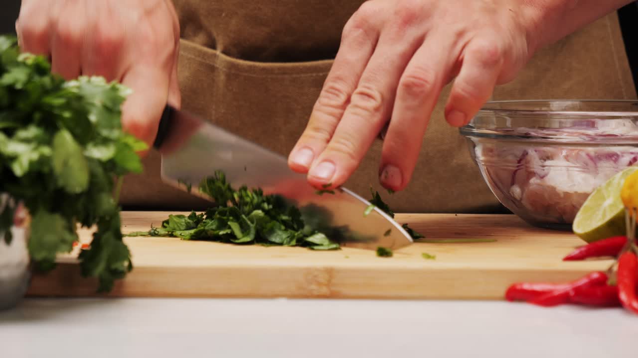 Chopping Cilantro for a Dish