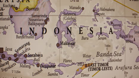 close-up of indonesia on a detailed world map