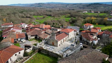 Historic-Church-Of-San-Salvador-De-Armariz-Amidst-Scenic-Galician-Vistas---Aerial