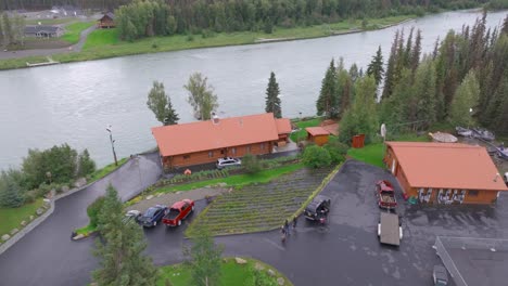 aerial footage a cabin next to the kenai river in alaska