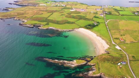 aerial view in 4k of siver silver strand in sherkin island, south west cork