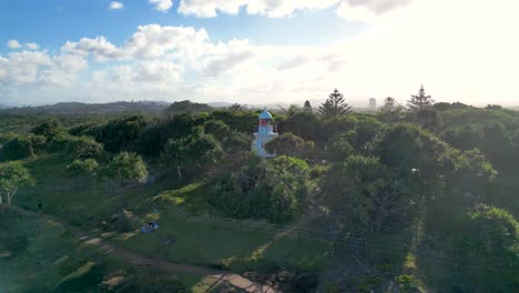 Pulling-away-from-the-Fingal-Head-Lighthouse-near-Fingal-in-New-South-Wales,-Australia---about-5-kilometres-south-of-Point-Danger-and-the-state-of-Queensland