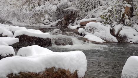 nieve cayendo en cámara lenta en el arroyo boulder, boulder, colorado