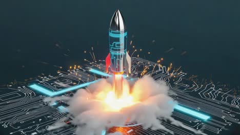 rocket launching from a digital circuit board