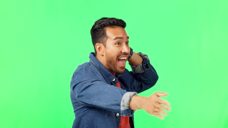 Sprinkler,-dance-and-man-portrait-in-green-screen