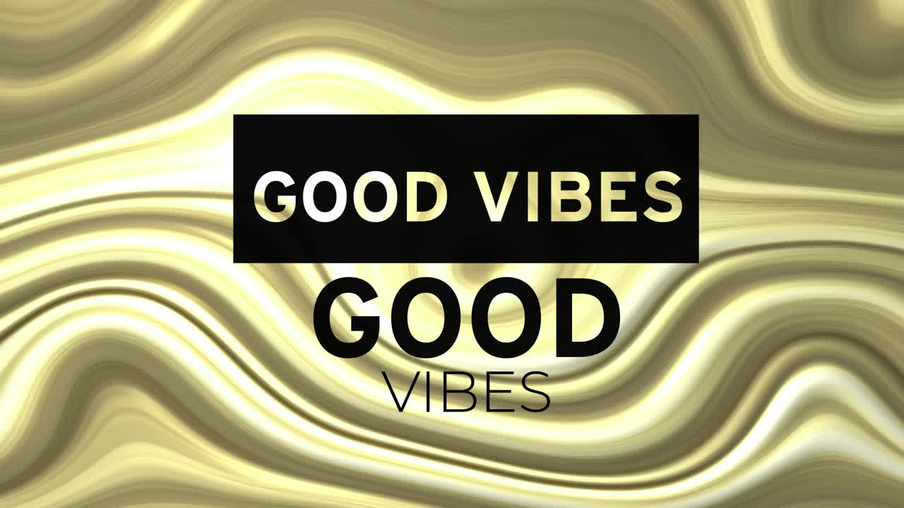 금색 액체 배경에 좋은 진동 텍스트의 애니메이션