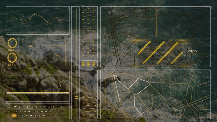 Animation of financial data processing over sea