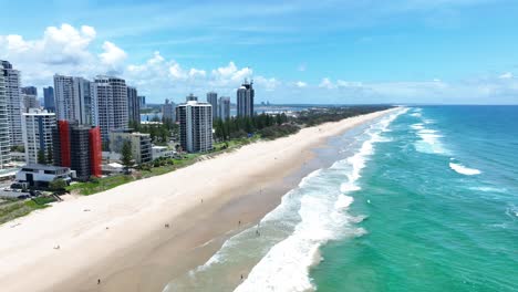 cityscape of the iconic high-rise skyline looking north to crashing waves