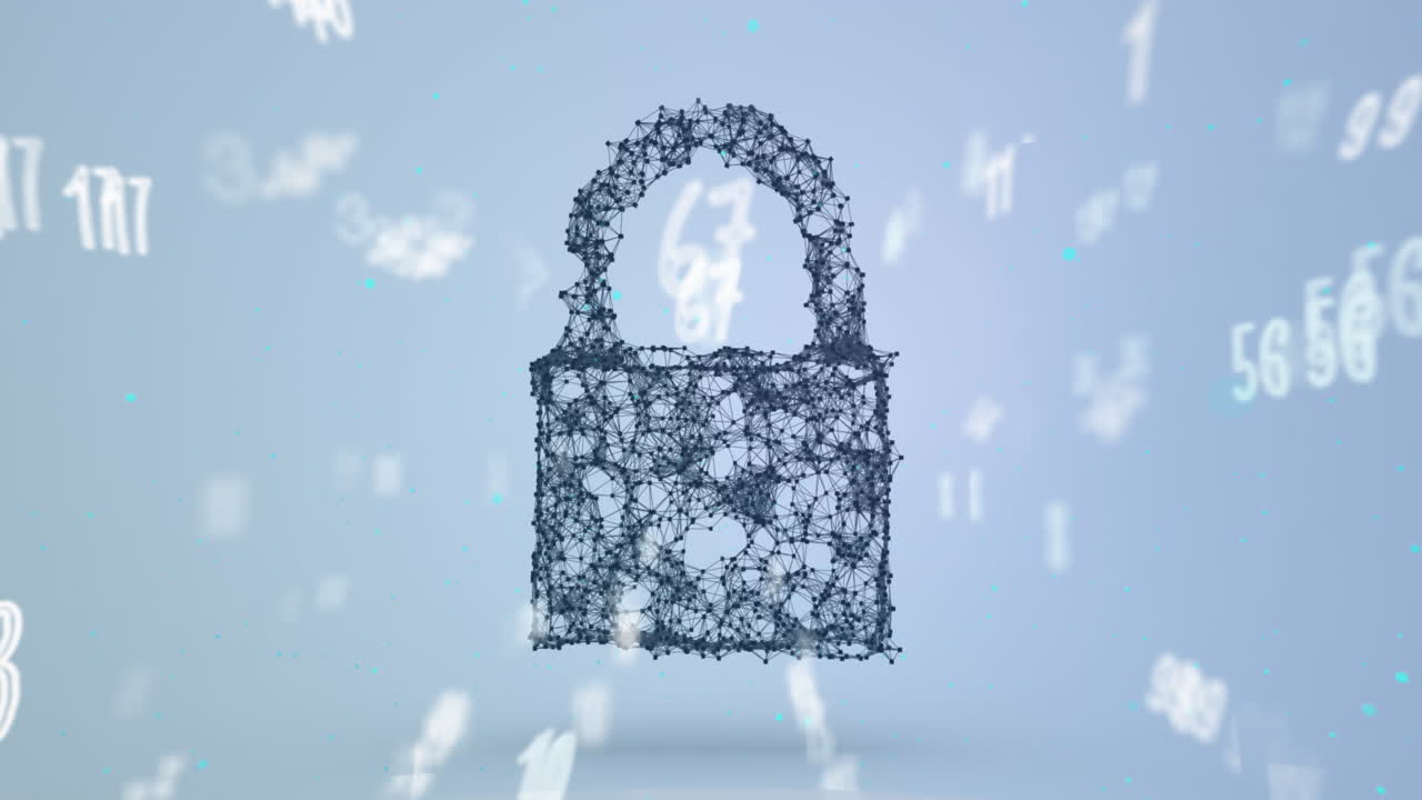 animación de candado de conexiones y números en un fondo claro