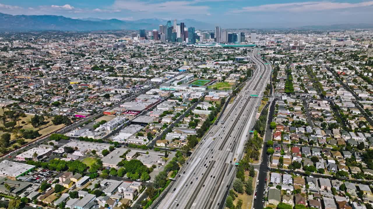 Road traffic on freeway in urban Los Angeles, California