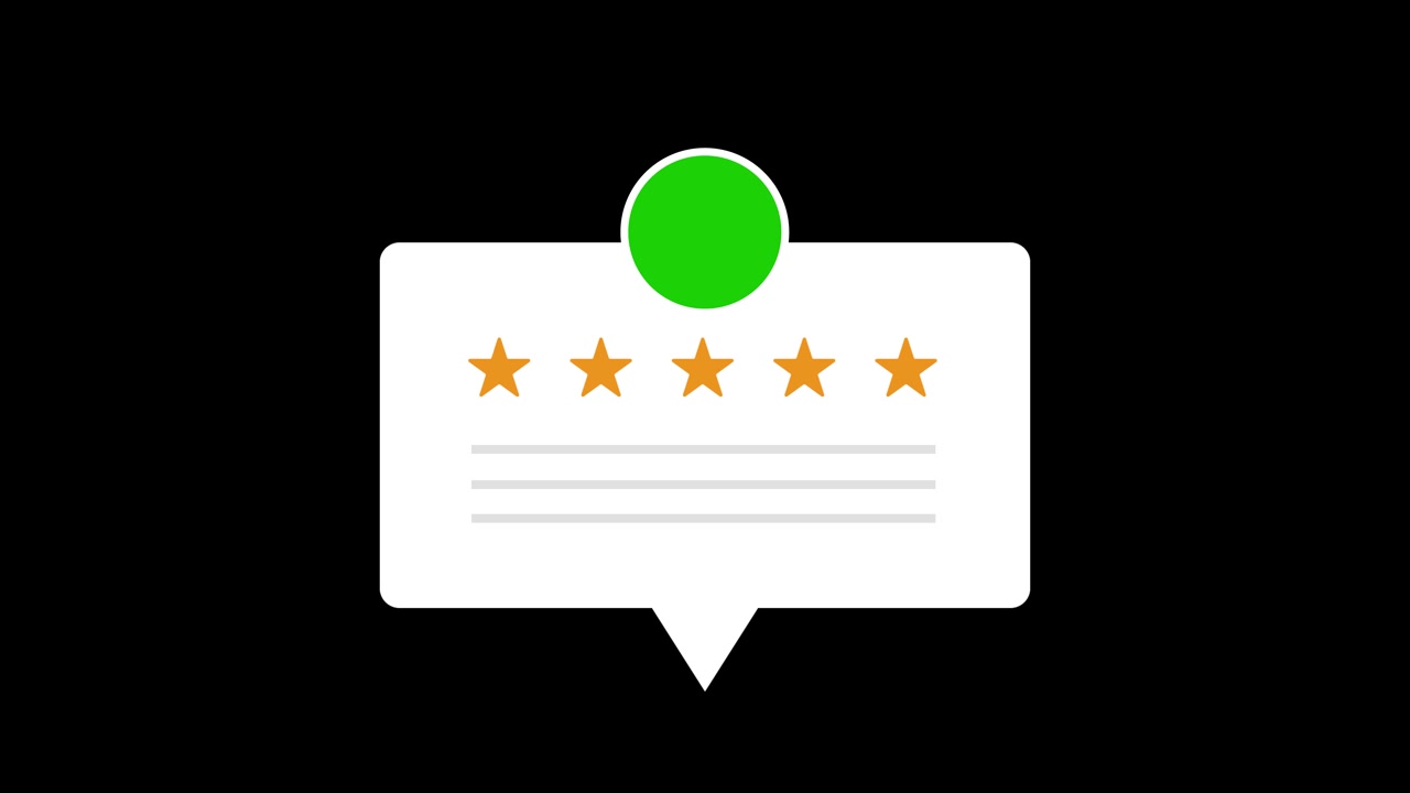 Animated Five Star Review Icon on Black Background