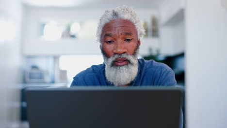 Home, thinking and elderly man with video call